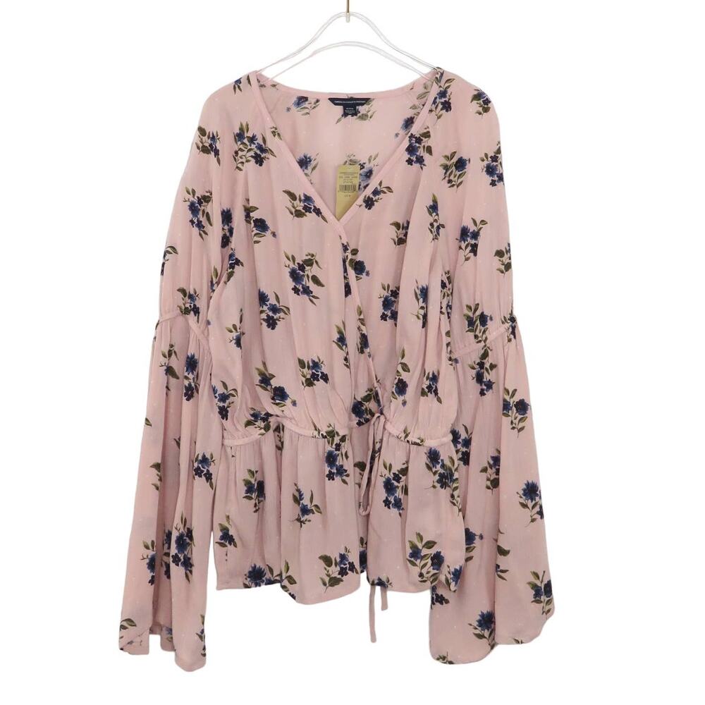 American Eagle Pink Floral Peasant Blouse Long Sleeve Ruffle Top Medium NWT